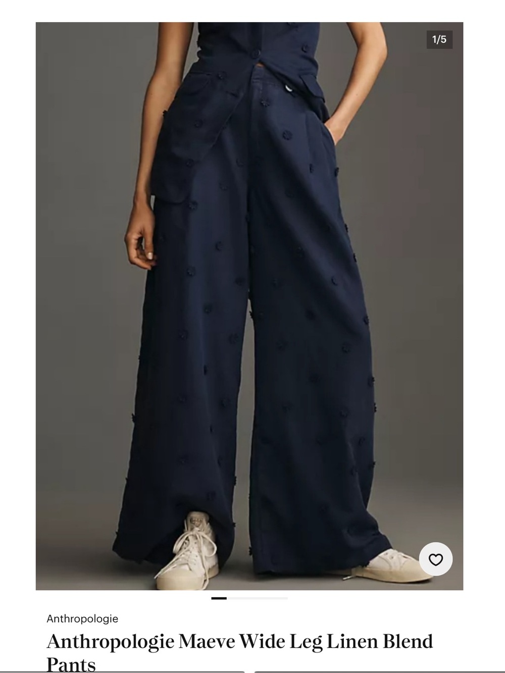 Maeve Navy Wide-Leg Embroidered Pants
